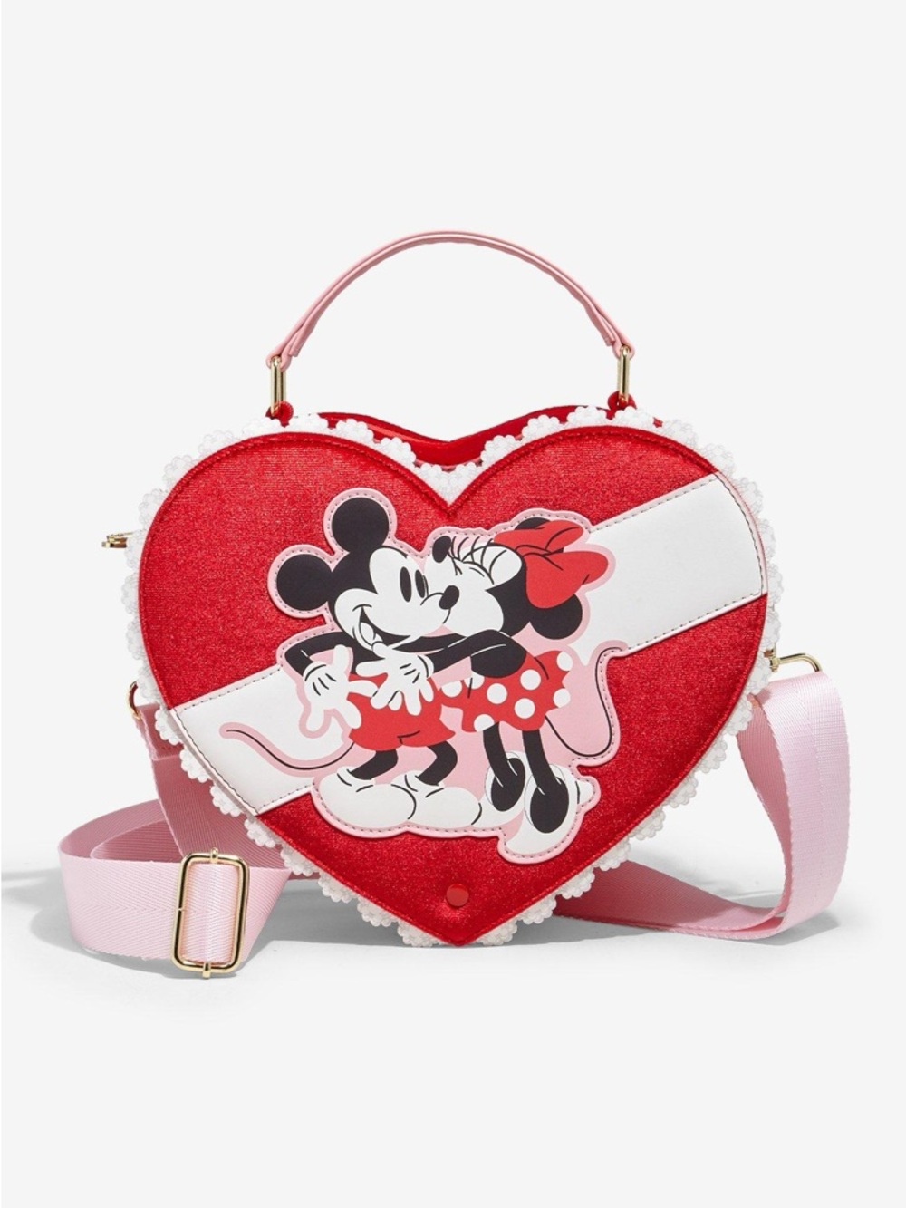 Loungefly Heart-Shaped Minnie & Mickey Crossbody Bag